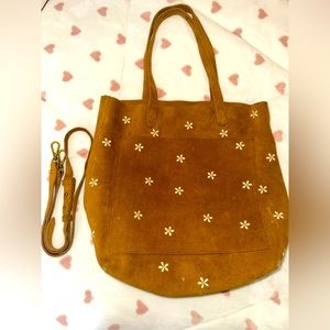 Madewell Soft Leather Embroidered Daisy Medium Transport Bag